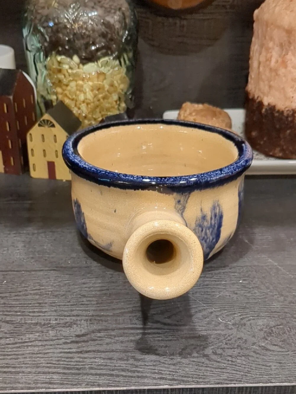 Vintage Handmade Ceramic Blue Floral Accent Soup Bowls With Handles Set Of 3